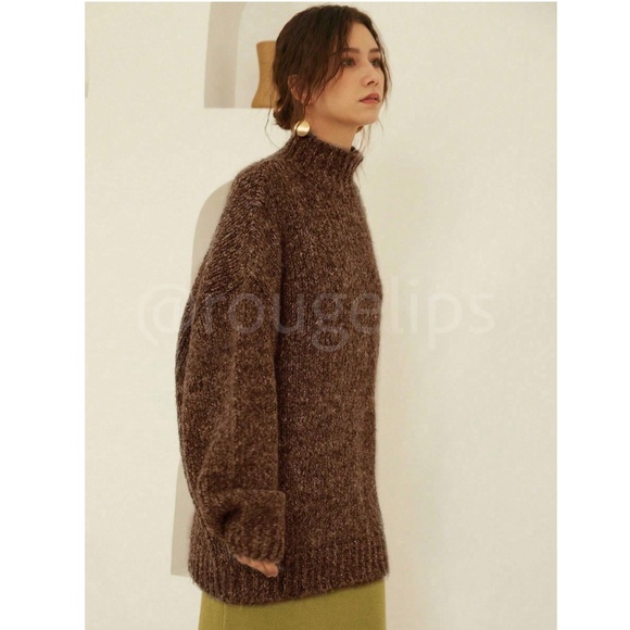 Brown Knit Oversized Pullover Turtleneck Sweater - Picture 7 of 10